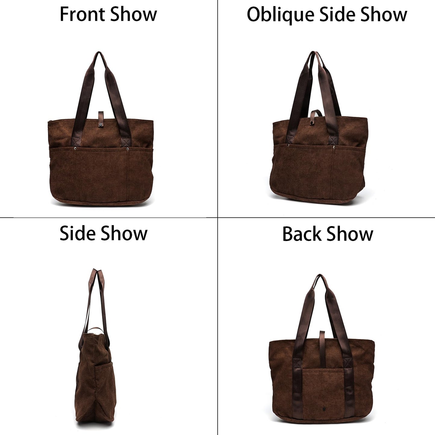 mcuvaec Corduroy Tote Bag for Women, Foldable Tote Bag With Zipper, Large Shoulder Bag, Purses and Handbags for Work Travel(Corduroy bag-Brown)