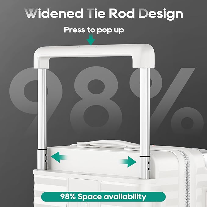 Joyway 20 Inch Carry on Luggage with Front Pocket, PC Hardshell Carry-on Suitcase with USB Port and Cup Holder, 21.5x14.2x9 Airline Approved, Luggage with Spinner Wheels and TSA Lock (White)