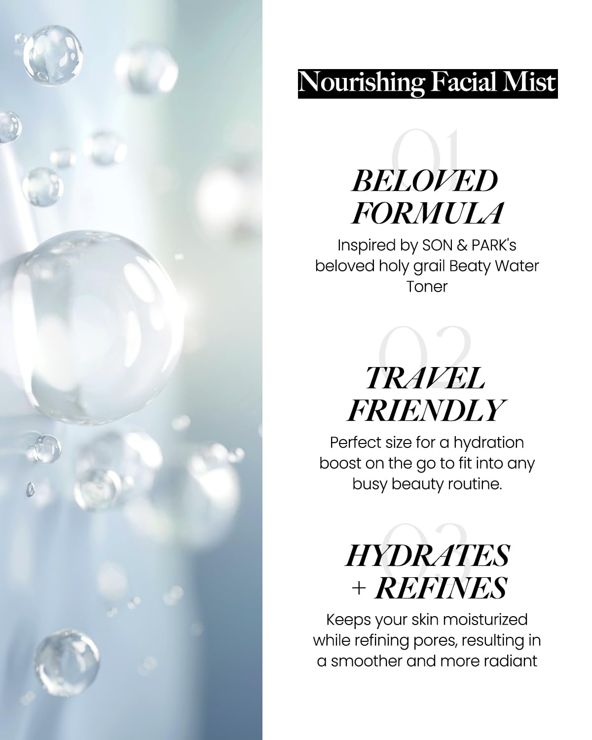 SON&PARK Beauty Water Facia Mist | Multi-Purpose Toner for Face & Body Oil Control Hydrating Exfoliating Skincare Daily Cleansing Booster with Rose & Lavender Oil 100ml(3.4Fl oz)(Mist)