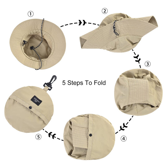 FEICUI Men Women Outdoor Bucket Hat Quick Dry Packable UV Protection Boonie Sun Hat (Khaki)