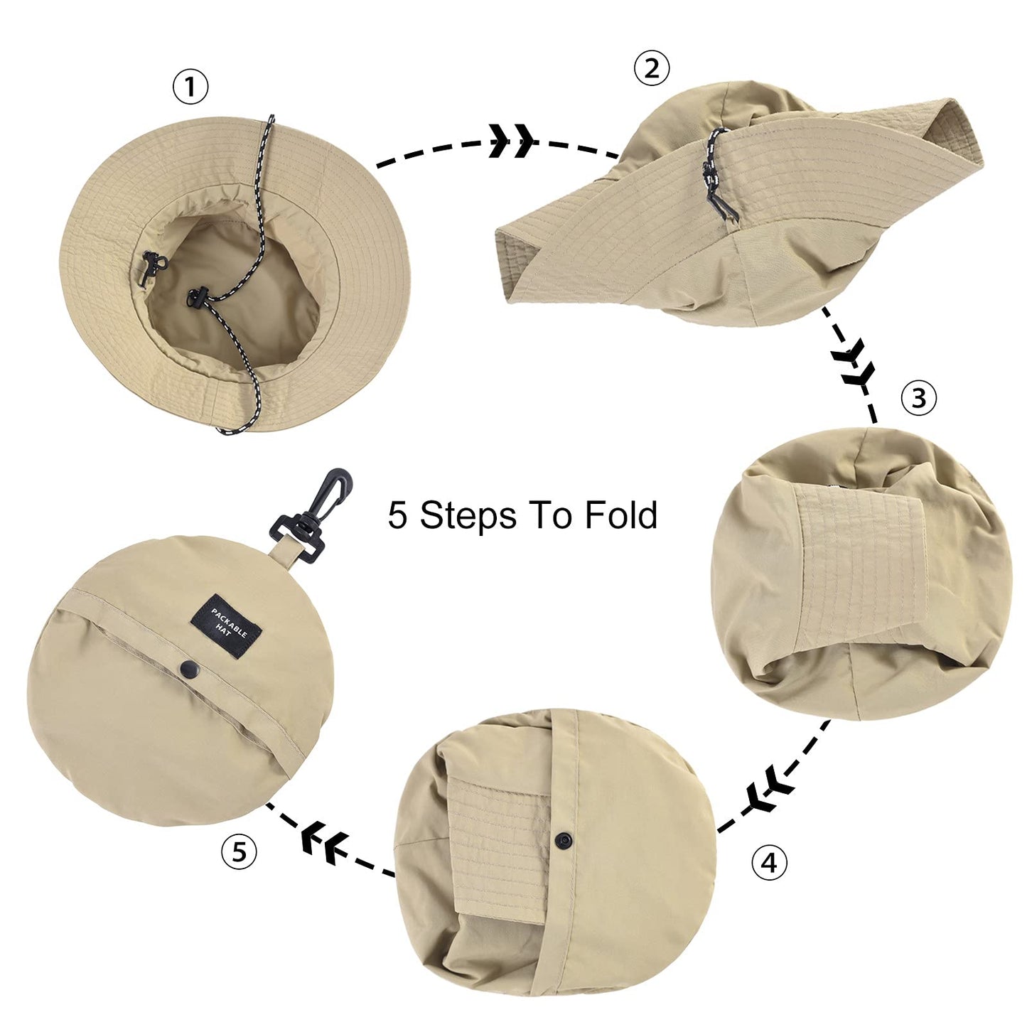 FEICUI Men Women Outdoor Bucket Hat Quick Dry Packable UV Protection Boonie Sun Hat (Khaki)