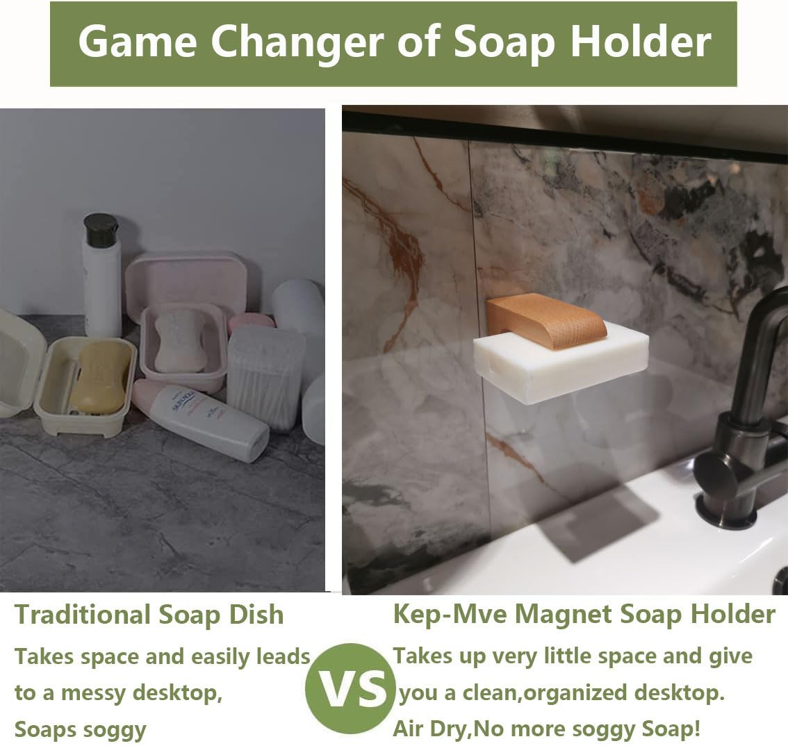 2sets Wood Magnetic Bar Soap Holder for Shower Wall,Magnet Air Dry Soap Saver Self Draining, Eco-Friendly Wooden Soap Dish for Soaps & Beard Shampoo Bars