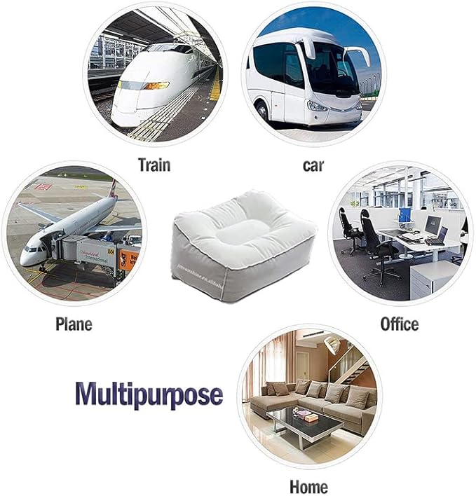 Inflatable Travel Foot Rest Pillow, Head Pad, Soft Flocking Pillow, Flights Relax Cushion Ottomans Leg Up with Air Pump for Office, Home Relax, Camping and Travel Use (Gray) 1PCS