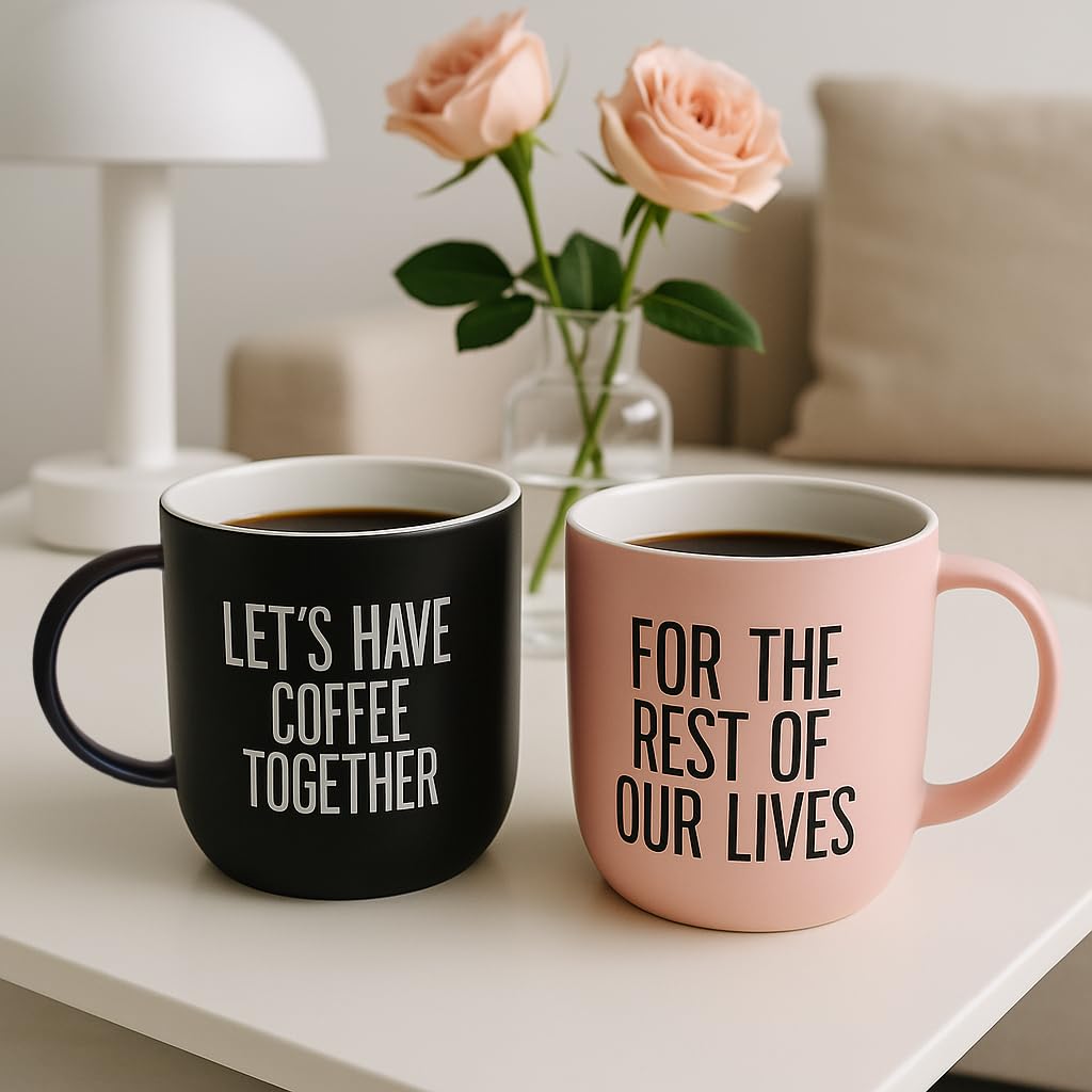 Triple Gifffted Let's Have Coffee Together Coffee Mug Set, Engagement Wedding Gifts for Couple, Bride and Groom Newlywed Bridal Shower, His and Hers, Mr and Mrs, Christmas, Valentine’s, Ceramic 380ML