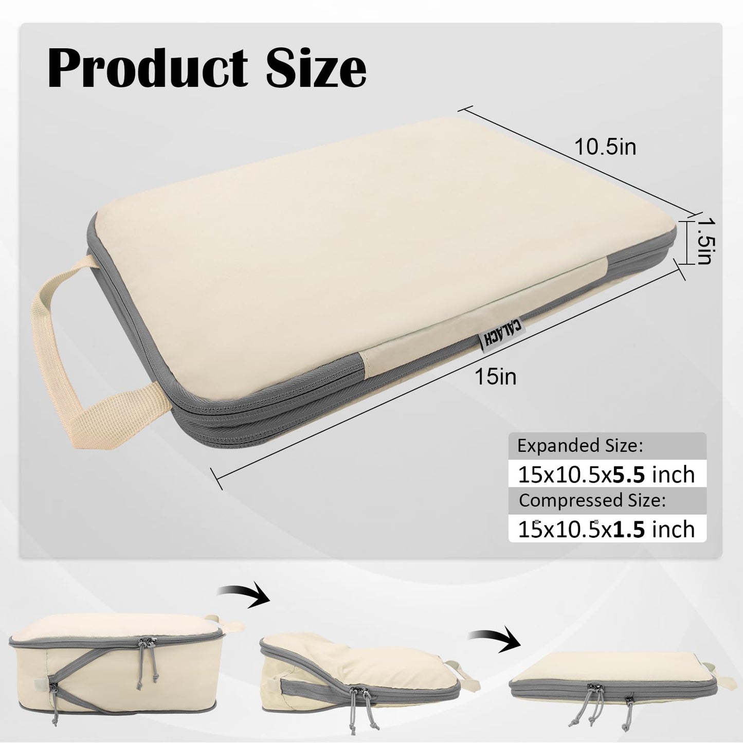 Compression Packing Cubes for Travel Essential, 2 Set Compression Bags Travel Cubes for Packing Suitcase Luggage Organizer Bags Set, Beige