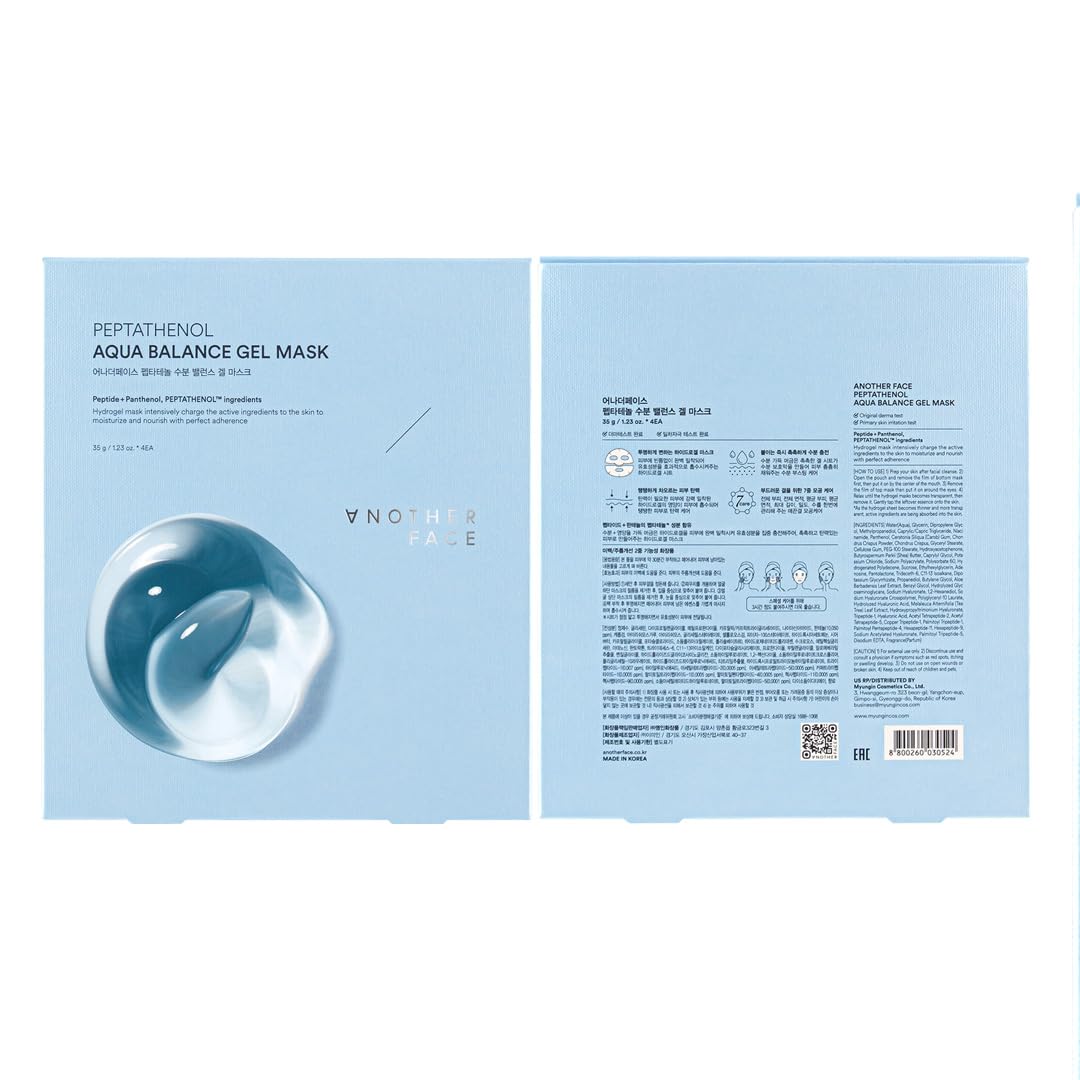 ANOTHERFACE PEPTATHENOL™ Aqua Balance Mask 4pcs, Overnight Deep Hydrating Hydrogel Mask Pack, Korean skin care, Pore Minimizing, Lifting & Firming, Non-irritation, Vegan, Korean Skin Care