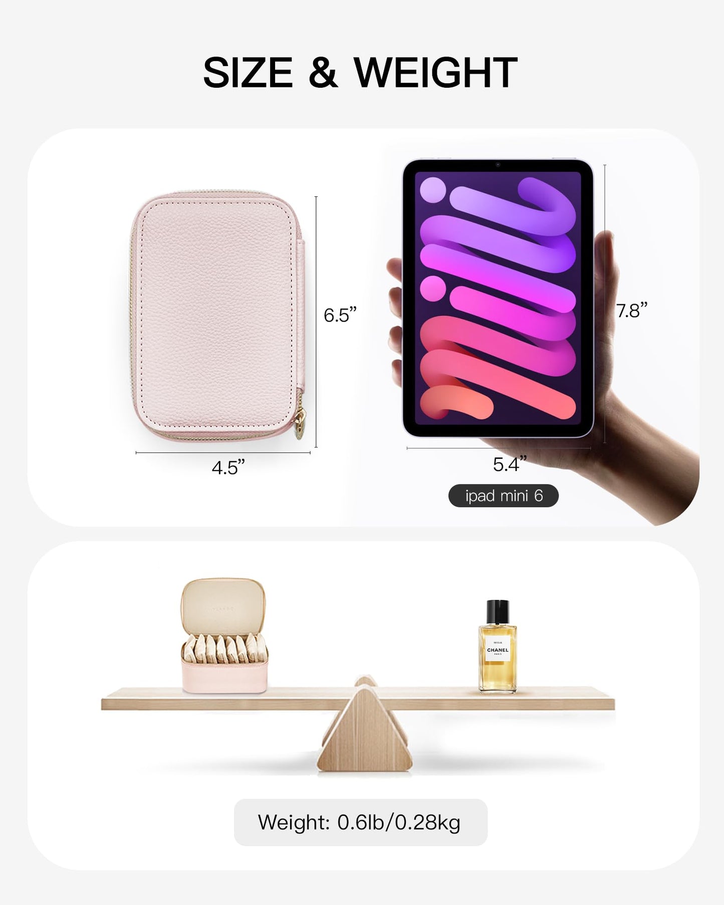 Vlando Travel Jewelry Organizer,Jewelry Box for Girls Women,Jewelry Case for 8 Pcs Velvet Jewelry Bags Storage for Necklace Rings Girls Women Valentines Gift Birthday Gifts-Pink