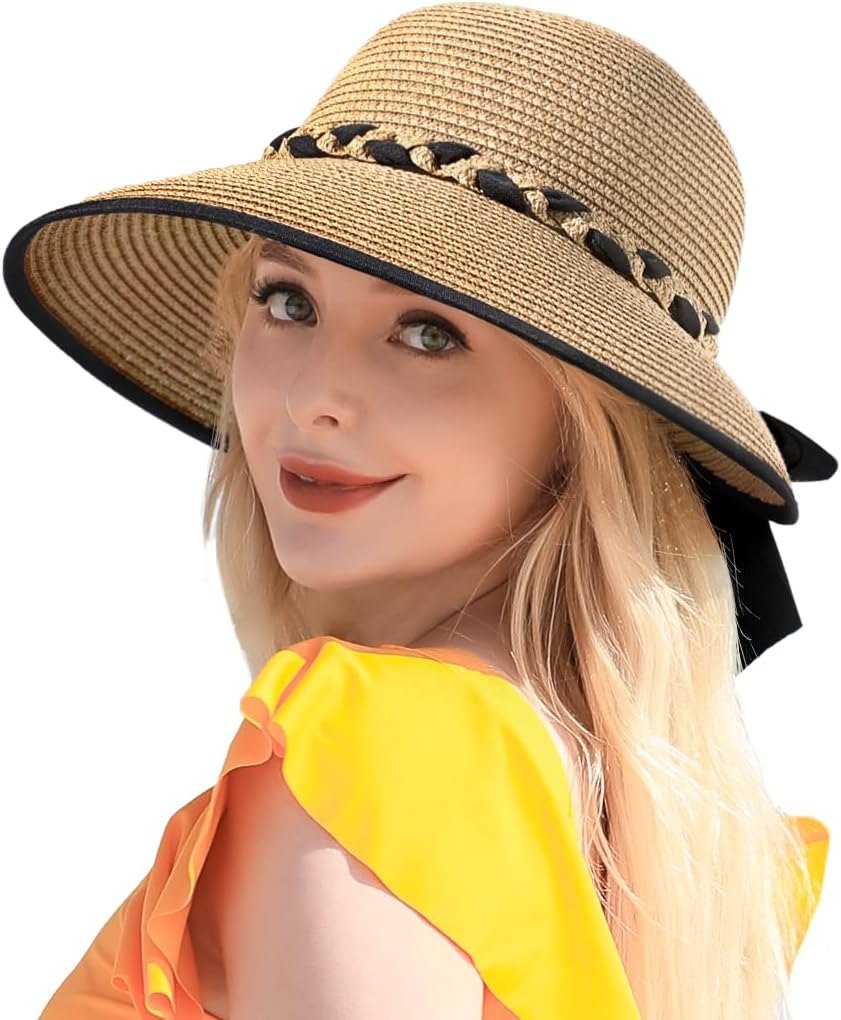 Beach Hats for Women, Straw Hat for Women UPF 50+ UV Sun Protection Foldable Sun Hat Deep Khaki