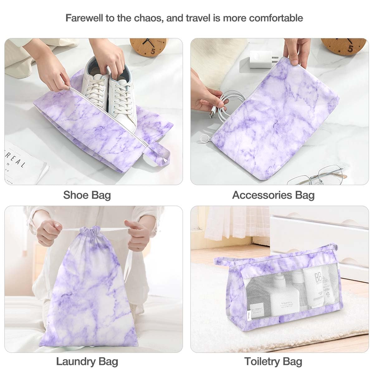 8 Set Packing Cubes for Suitcases,Packing Cubes with Shoe,Cosmetics,Clothing,Accessories Bags for Travel Luggage Organizer Women Men(Purple Marble)