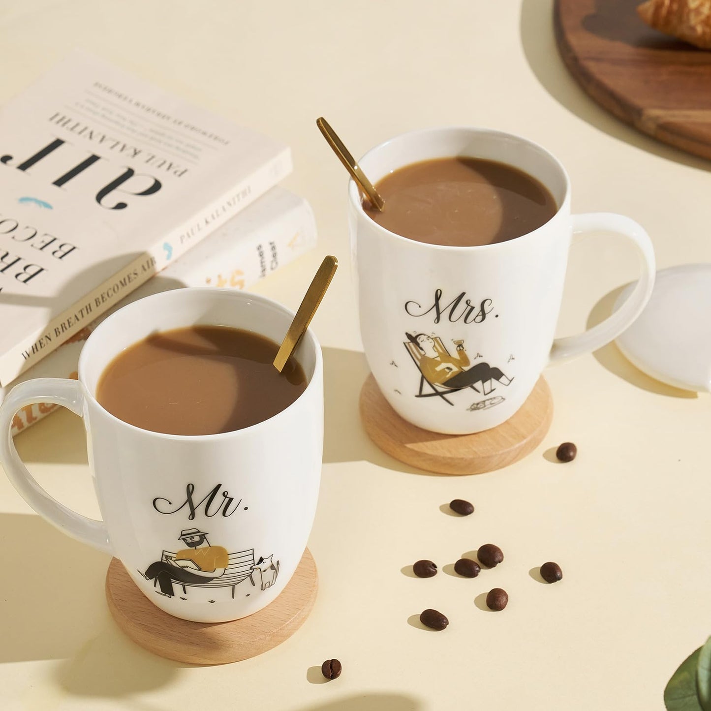 AW BRIDAL 16 OZ Mr and Mrs Coffee Mug Set of 2, Ceramic Engagement Anniversary Honeymoon Wedding Gifts for Newlywed Couples, Bridal Shower Bachelorette Gift For Bride