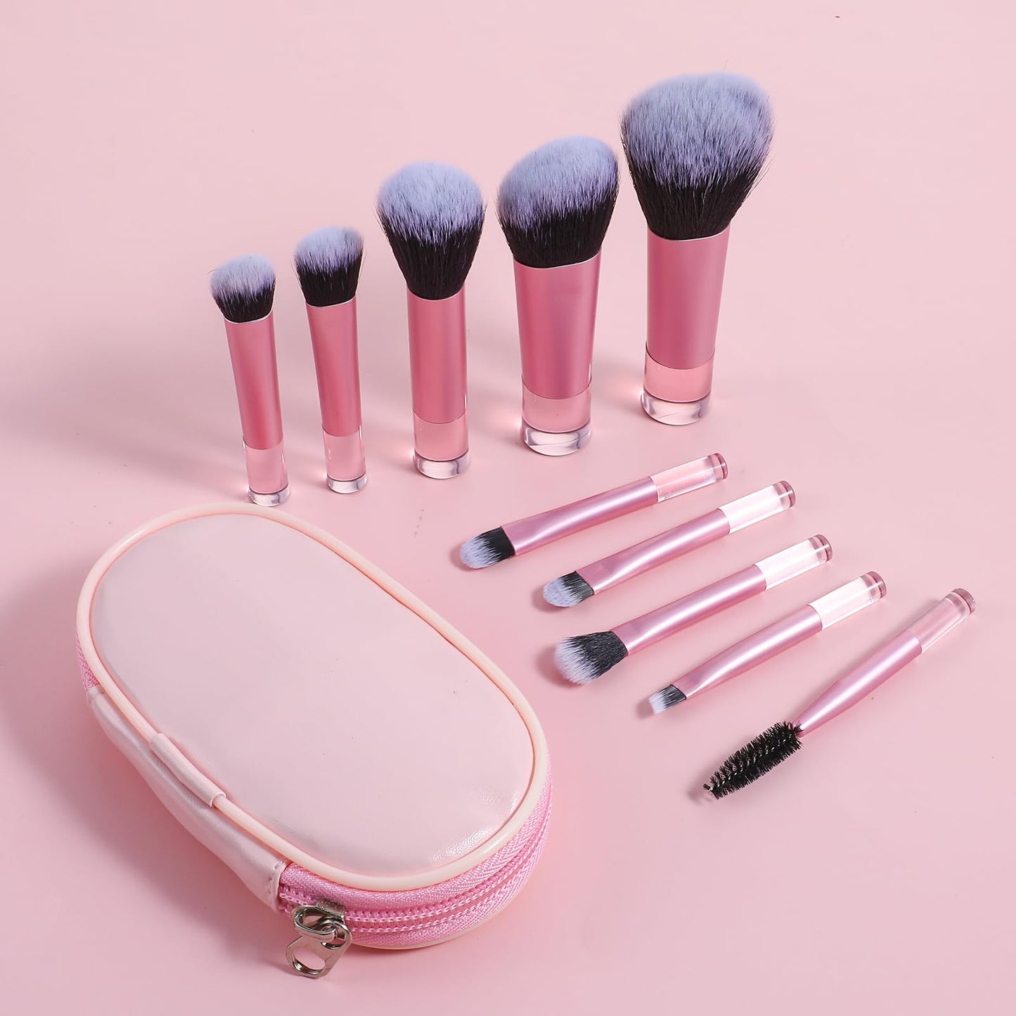 PEOVLVN 10 Pcs Travel Makeup Brushes, Mini Makeup Brushes Travel Set with Case Portable Travel Size Makeup Brushes Cosmetic Brushes Kit for Foundation Eyeshadow Highlight Contour Blush & Concealer