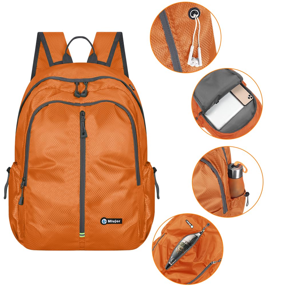 MIUJOR Lightweight Packable Foldable Backpack, Hiking backpack,Travel Backpack (Orange)