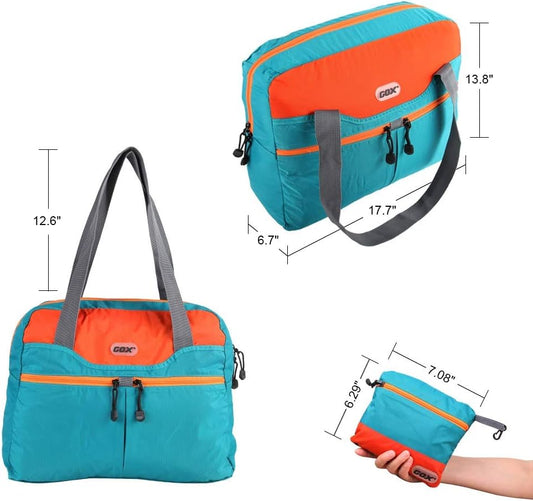 GOX Foldable Bags for Travel Duffel Bag Packable Tote Bag Carry on Luggage Weekender Overnight Bag for Women (Turquoise)