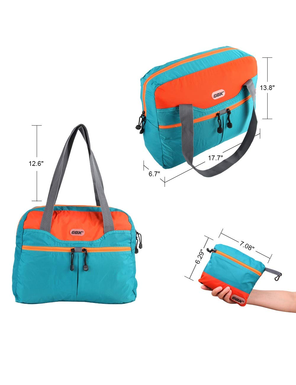 GOX Foldable Bags for Travel Duffel Bag Packable Tote Bag Carry on Luggage Weekender Overnight Bag for Women (Turquoise)