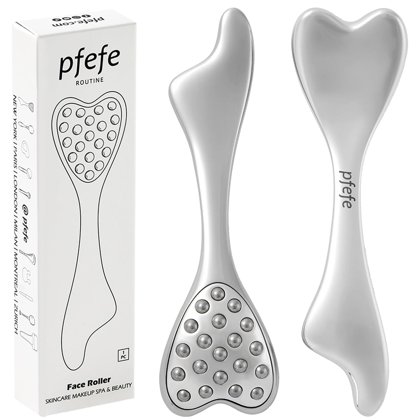 pfefe Stainless Steel Gua Sha & Face Roller, 3-in-1 Dolphin Facial Roller for Esthetician Supplies Women Gift, Skin Care Tool for Puffiness, Wrinkles, Dark Circles (1 Pc)