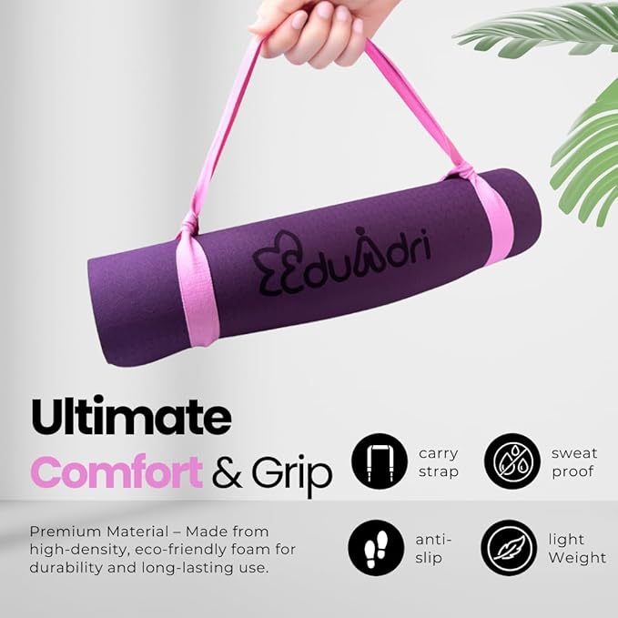 "Premium Extra Thick Yoga Mat With Strap-6mm Non-Slip,Eco-friendly,High-Density TPE,Ideal For Home,Gym, Perfect Exercise Mat for Pilates & Studio-72 L*24 W, Available In Rectangular & Arch Shapes"