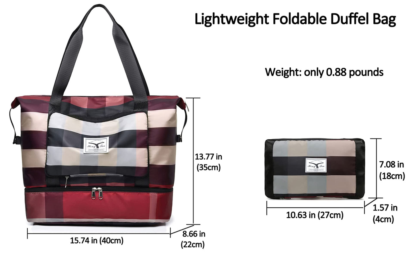 NWLR New Foldable Dry/Wet Separation Travel Duffel Bag with Shoe Compartment Large Capacity Folding Weekender Overnight Bag Lightweight Waterproof Gym Tote Bag (F-Khaki)