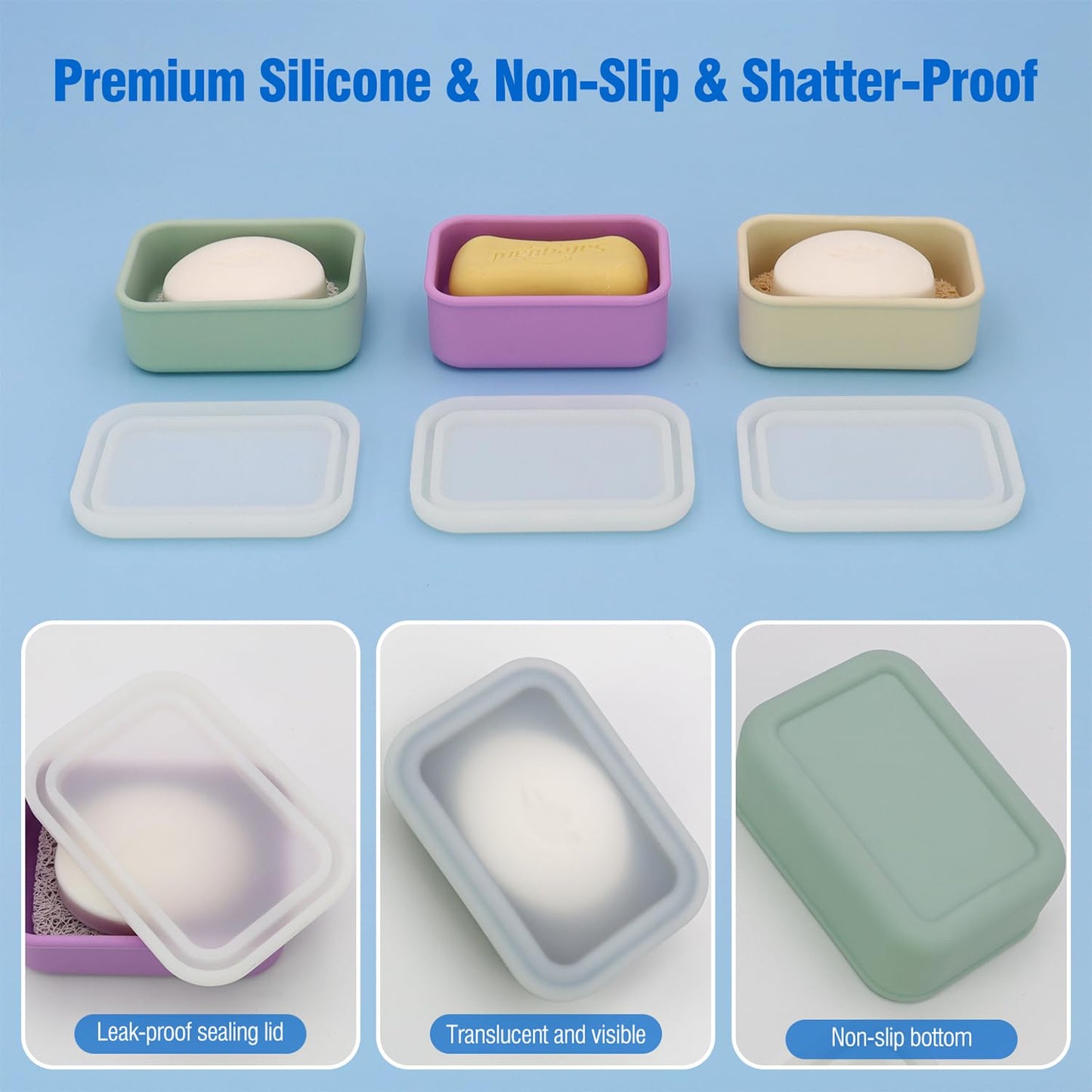 AIMAIAIMAI Enhanced Leak Proof Soap Container, Compact Silicone Travel Soap Holder with Drainage Pad, Shampoo Bar Case for Travel, Camping, Gym and Dormitory (Purple)