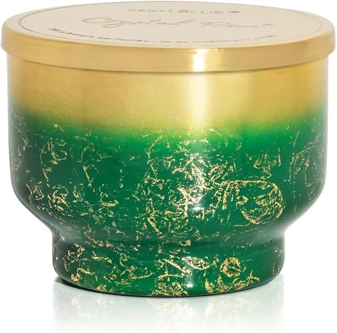 Capri Blue Crystal Pine Scented - Glimmer Inverted Jar Candles - Soy Candles - Holiday Candle with Emerald Green & Gold Ombre Glass Candle Holder (10 oz)