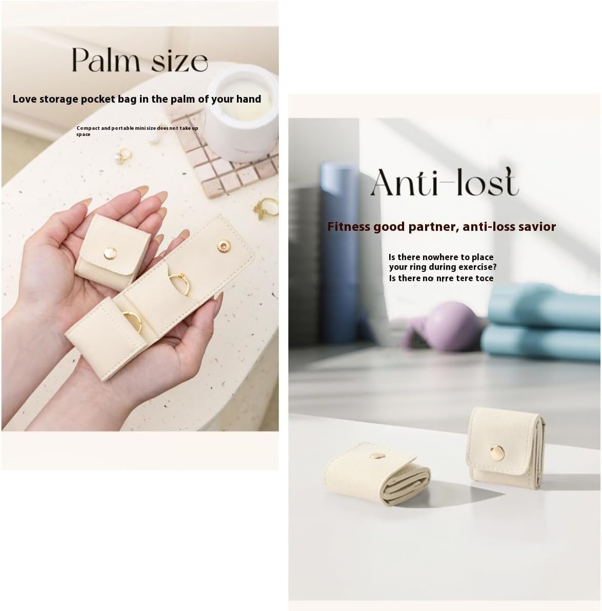 Mini Travel Jewelry Bag, Travel Jewelry Organizer Case Foldable Jewelry Roll for Journey Rings, Necklaces, Earrings, Bracelets,Mini Travel Jewelry Roll Bag with Buckle, (2pcs)