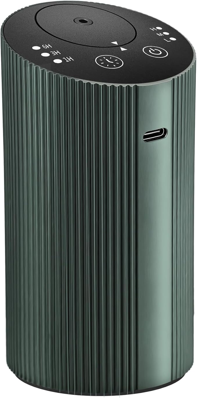 Waterless Essential Oil Diffuser with 4 Timer (1/3/6H & Off) & 3 Mist(L/M/H), Air Scent Diffuser for Home Car Office, Rechargeable Aromatherapy Diffuser, Portable Mini Aroma Diffuser, Dark Green