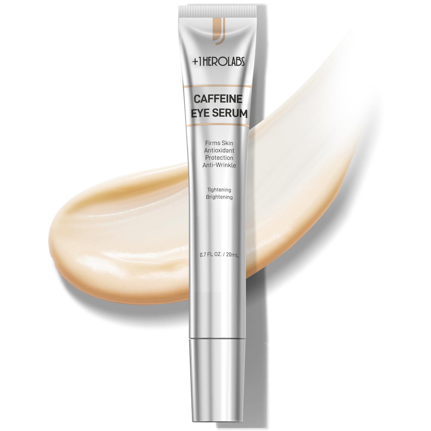 +1HEROLABS Caffeine Eye Cream with Niacinamide, Hyaluronic Acid, Vitamin E & Peptides - Under Eye Serum for Puffiness and Dark Circles, 0.7 Fl Oz (Pack of 1)