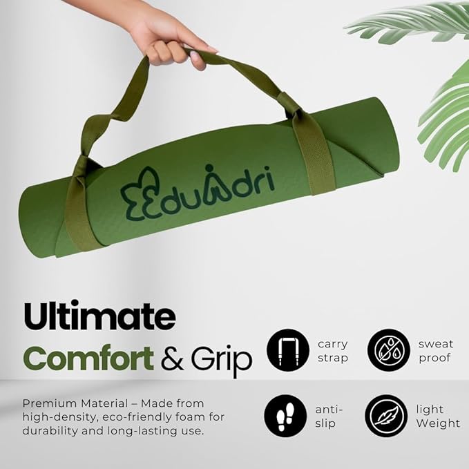 "Premium Extra Thick Yoga Mat With Strap-6mm Non-Slip,Eco-friendly,High-Density TPE,Ideal For Home,Gym, Perfect Exercise Mat for Pilates & Studio-72 L*24 W, Available In Rectangular & Arch Shapes"