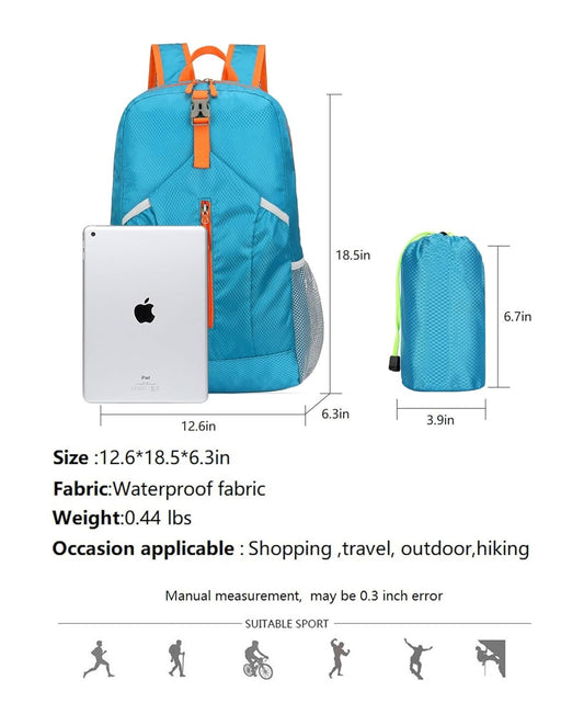 levayhill 25L Foldable Hiking Backpack Lightweight Packable Basic-Daypack Collapsible Bag Water-Resistant Travel Men Women Camping Cycling Outdoor (Blue)