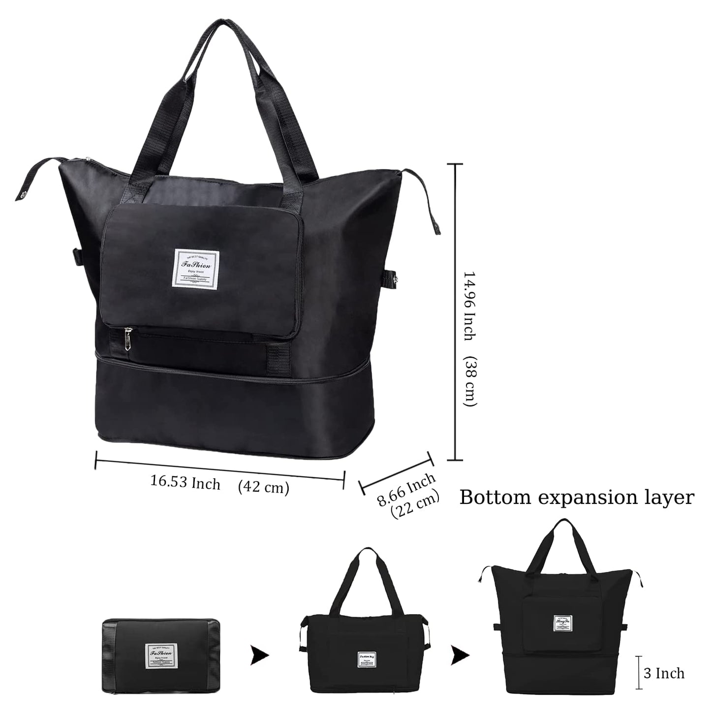 Pin Forest Large Capacity Travel Bag, Expandable Duffel Bag-Water-Resistant Foldable Carry-On with Wet/Dry Compartments | Large Capacity Travel Bag for Gym, Weekends & Overnight Trips (Black)