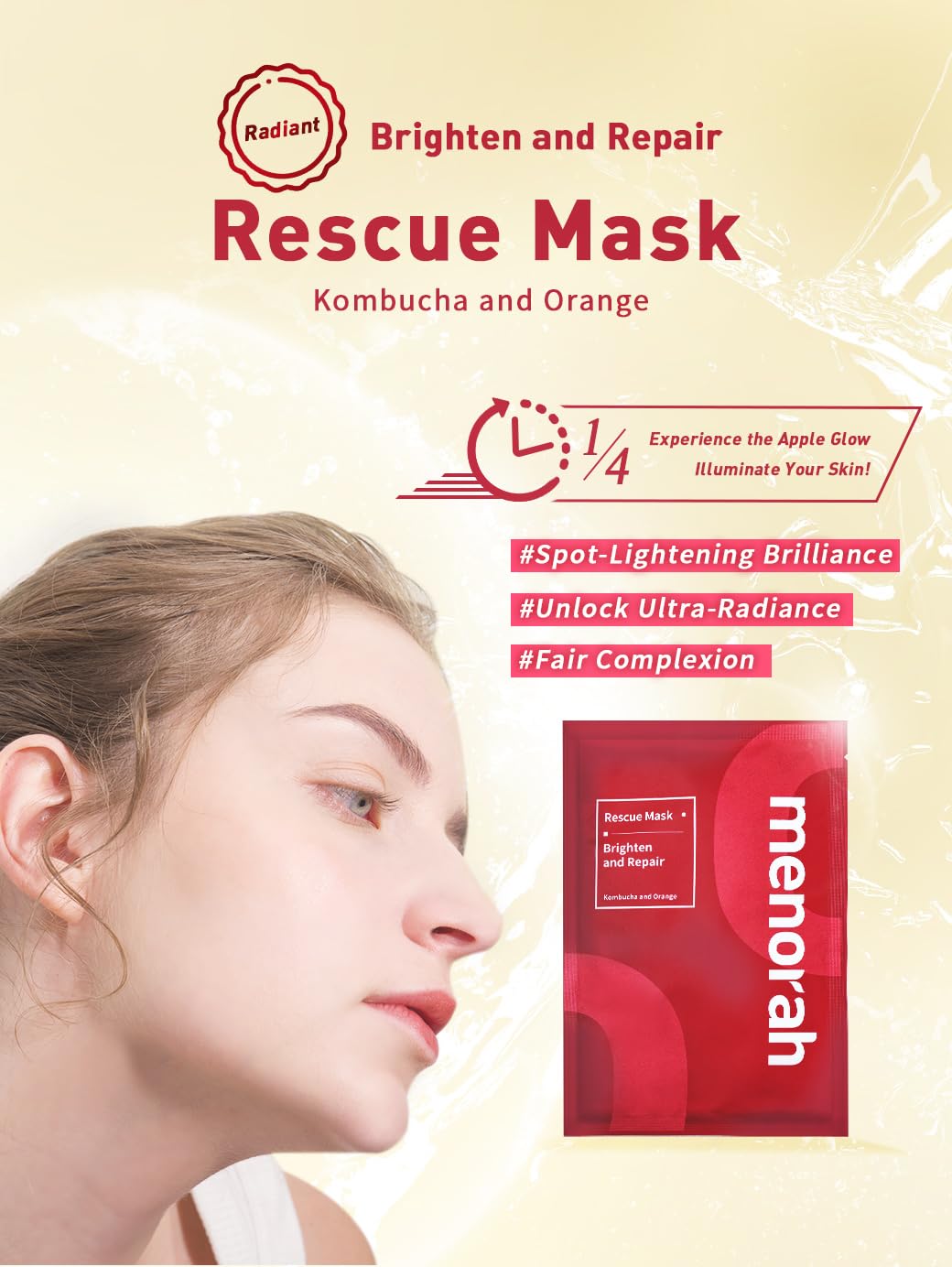 menorah Skincare - Facial Rescue Mask, Natural and Plant-Based Collection, Face Sheet Mask, Brightening, Anti-Aging, Hydration, Anti-Blemish, 4Combo Pack