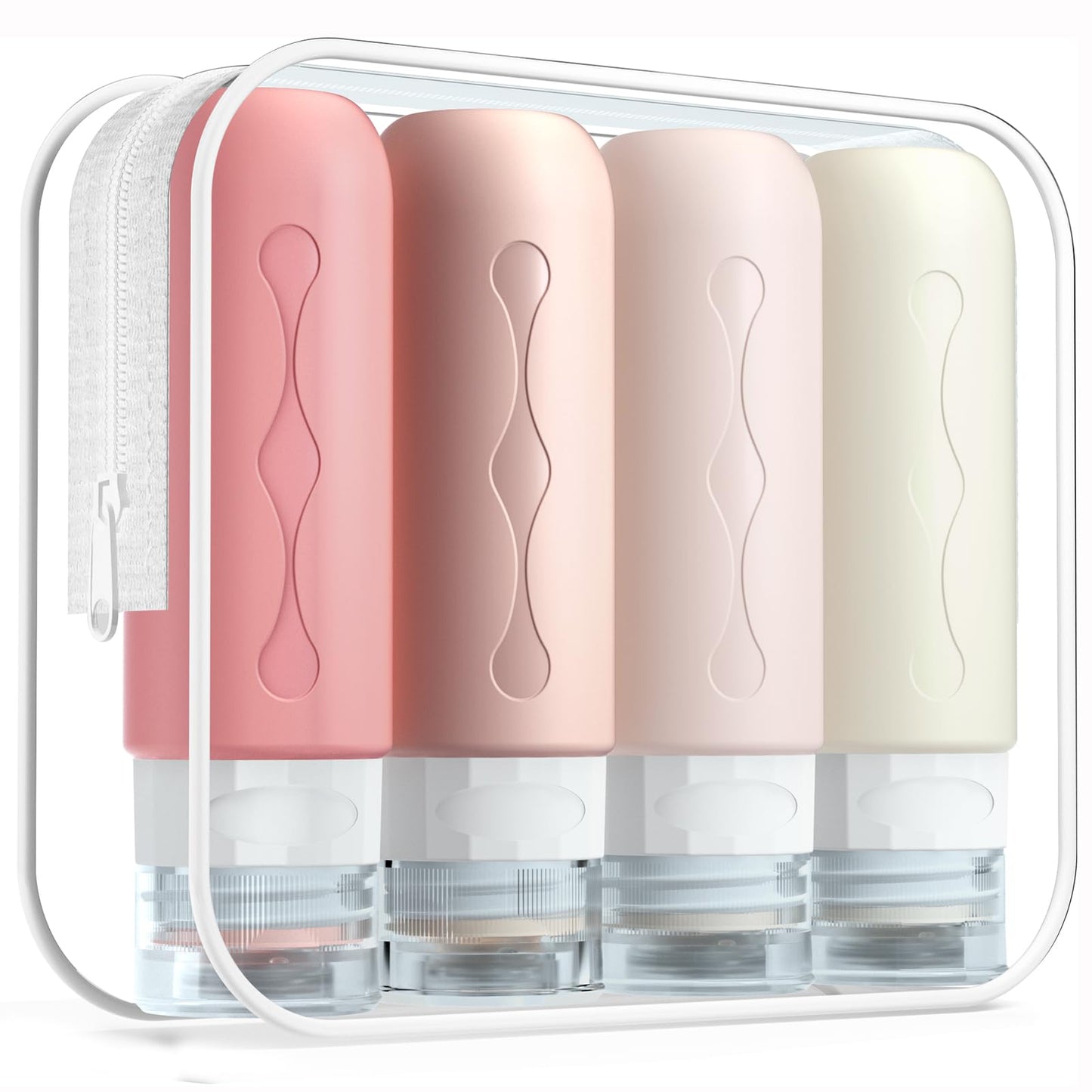 Gemice Travel Bottles for Toiletries, Tsa Approved Travel 3oz Size Containers with Clear Bag, BPA Free Leak Proof Travel Tubs Refillable Liquid Travel Accessories for Cometic Shampoo Lotion (4 Pack)