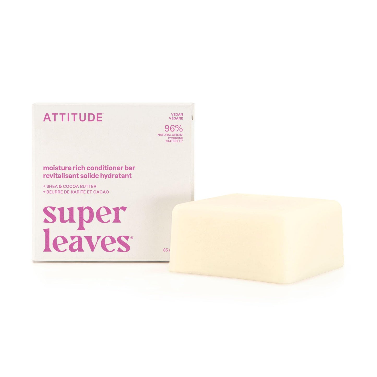 ATTITUDE Moisture Rich Conditioner Bar, Natural Origin, for Ultra Dry and Damaged Hair, Shea & Cocoa Butter, Clean ingredients, Vegan, Coconut & Wild Berries, 3 Oz