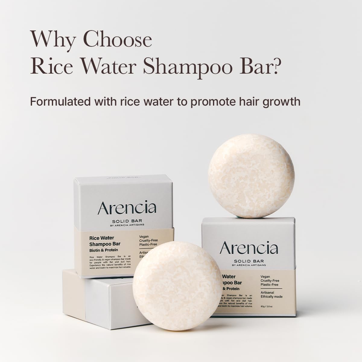 ARENCIA Korean Rice Water Shampoo Bar for Hair Growth & Strengthening, All Natural Formula with Biotin & Protein - Korean Hair Care