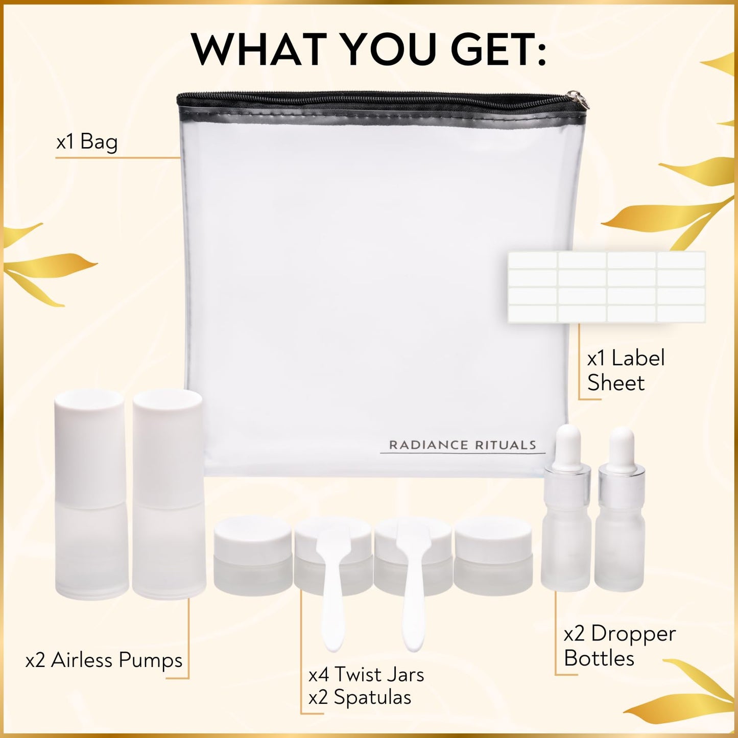 11 Piece Travel Skincare Containers Set - TSA Approved Toiletry Bag & Travel Size Toiletries Bottles - Airless Pump, Dropper Bottles & Travel Size Containers for Serums, Moisturizers, & Oils