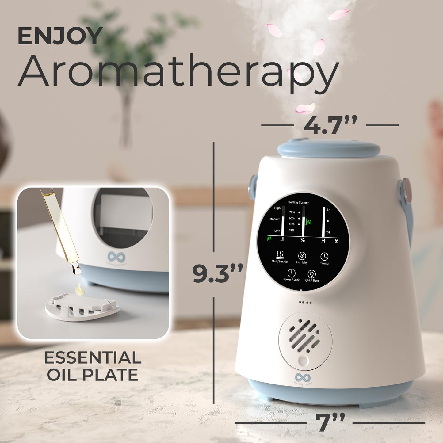 Everlasting Comfort 2.5L Top Fill Humidifier – Upgraded Easy to Clean 20HR Runtime Cool Mist Air Moisturizer for Bedroom, Home, Nursery & Large Room, Whisper-Quiet Soothing Hydration for Baby & Kids