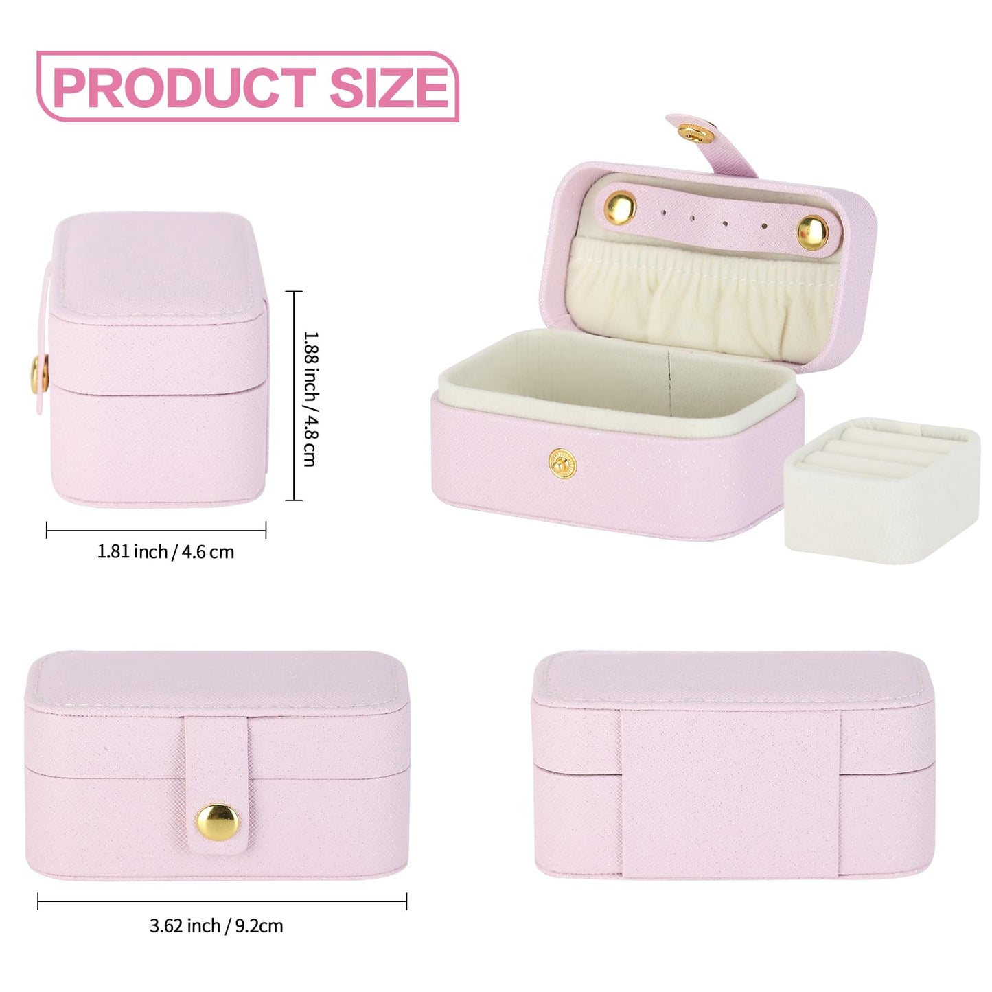 KUKUVR Small Travel Jewelry Box, Mini Jewelry Holder for Multiple Rings Necklace Earrings Lipstick, Portable Jewelry Storage Organizer Case with Removable Ring Slot (PINK)