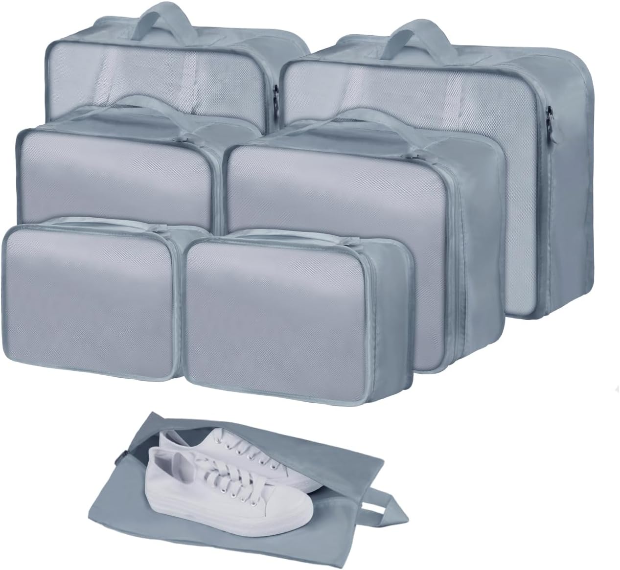 Ebbniur Packing Cubes 7 Pcs Travel Packing Cubes for Suitcases Large Capacity Travel Luggage Organizer Bags for Carry-on Luggage (Grey)