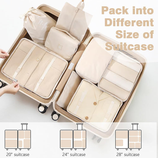 10 Set Packing Cubes for Travel, Lightweight Suitcase Luggage Organizer Bags, Travel Essentials Packing Organizers for Luggage, Packing Cubes for Carry On Suitcase in 4 Sizes with Shoe Bag, White