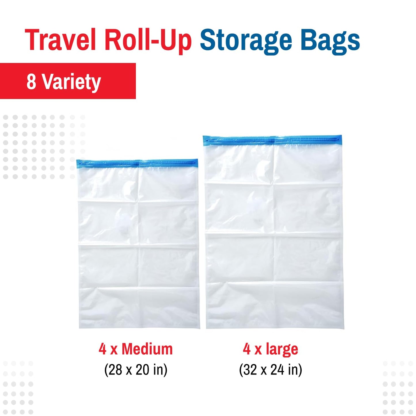 Spacesaver Roll Up Vacuum Storage Bags for Jackets, Suits, Dresses & Clothes – Sealed Compression Bags with Hand Pump – Space Saver Bags for Moving, Travel & Organization - Pack of 8
