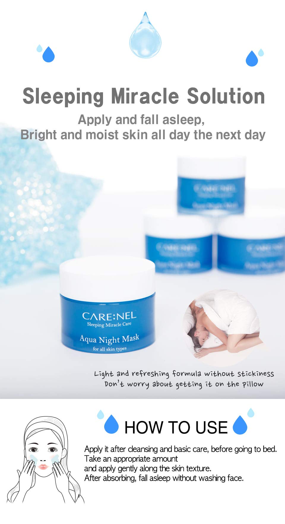 Korean Beauty Aqua Night Mask - Facial Self Skin Care Products Water Sleeping Masks 15ml/0.5 fl.oz (3 set) Gifts for Women - Acne Wrinkle remover - moisturizing hydrating Effect