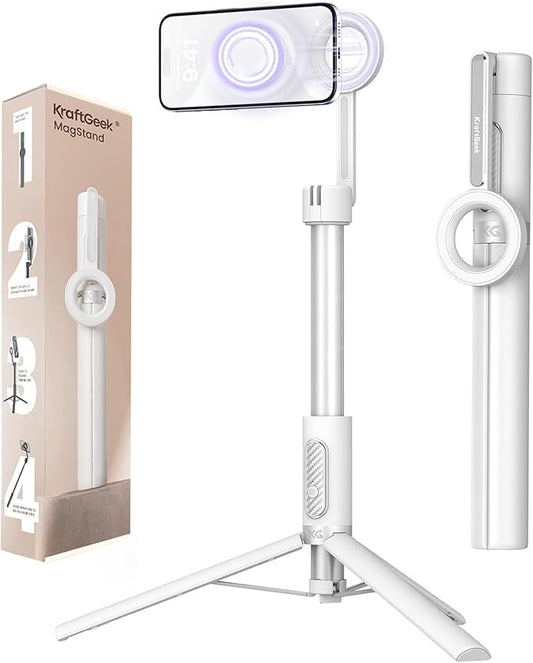 KraftGeek Magnetic Selfie Stick Tripod for iPhone, 64” Phone Tripod for Magsafe, Travel Phone Stand with Remote for iPhone 16 Pro Max