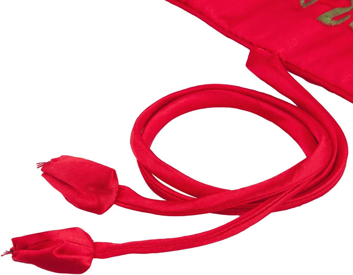 TUMBEELLUWA Embroidery Travel Jewelry Bag Roll Embroidered Flower and Bird Brocade Organizer with Tie Close, Red