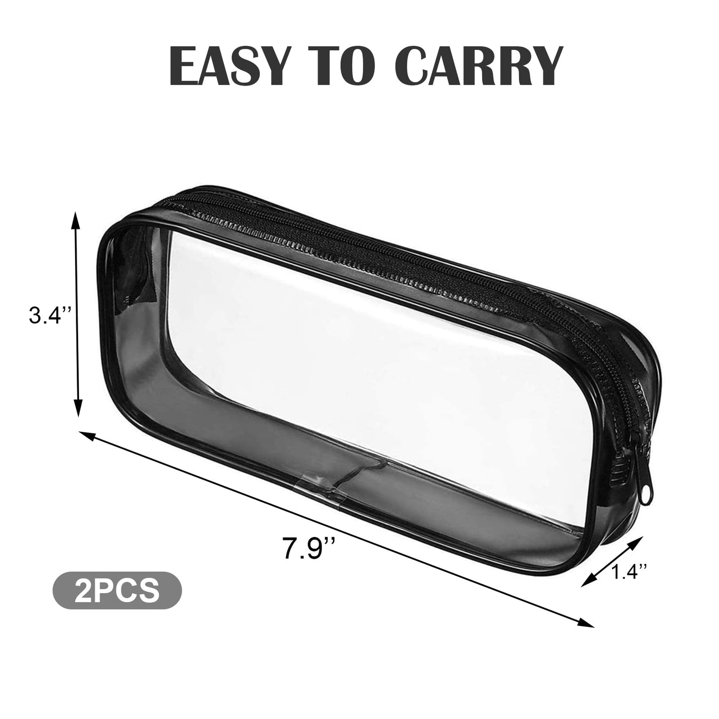 Juxiamal 2pcs Clear Cases with Zipper, Multi-use Travel Makeup Brush Bags Toiletries Exam Pouch Case Travel Luggage Make up Cosmetic Bag (Black and White)