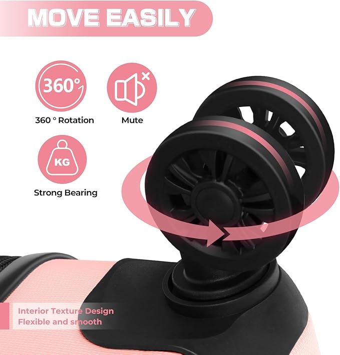 AnyZip Carry On Luggage 2PCS Luggage Set PC ABS Hardshell Lightweight Suitcase TSA Lock with 4 Spinner Wheels(14/20, Pink)