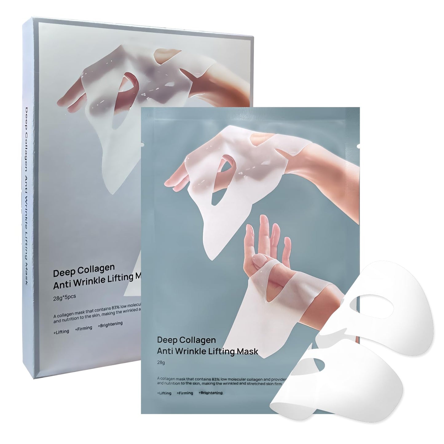 Real collagen overnight gel facial mask, lasting skin care, wrinkle prevention and moisturizing, improving elastic skin softness, sensitive skin care, female collagen facial mask 28g × 5 pieces