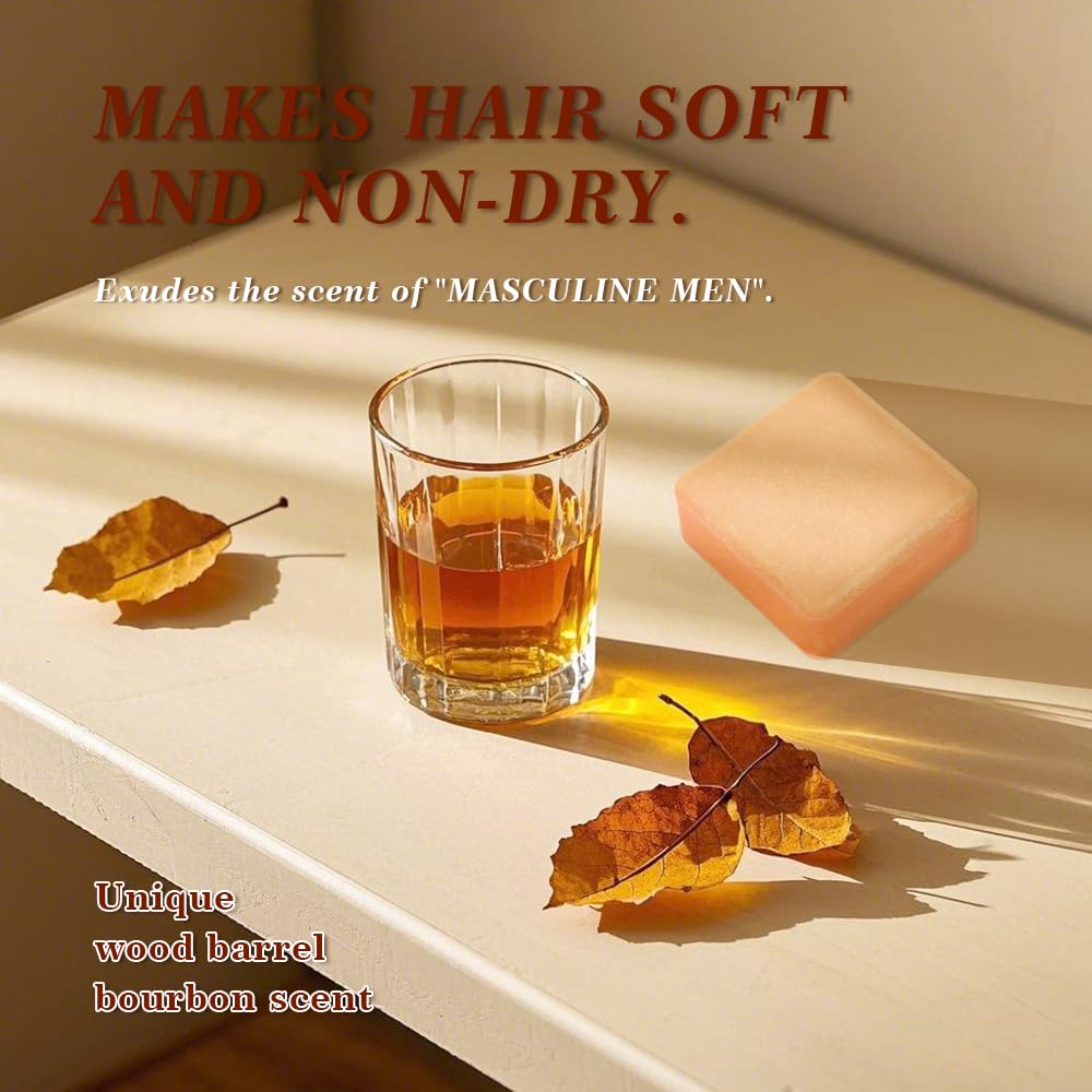 Shampoo Bar for Men - Experience a Distinctive Masculine Aroma, Quick Lather & Easy Rinse, Wood Barrel Bourbon Scent Natural Men Shampoo Soap Bar, ldeal for Travel - 3.2oz