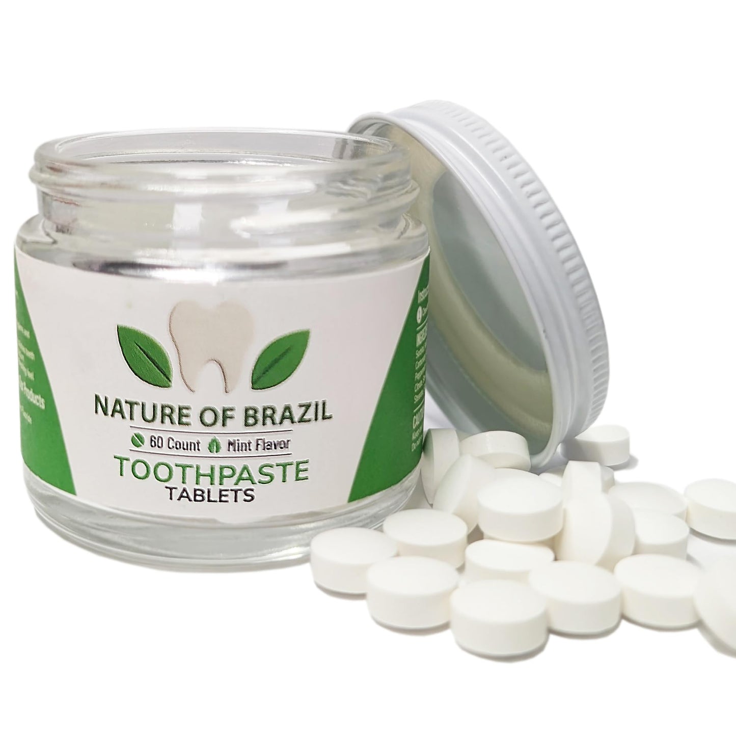 Nature of Brazil Toothpaste Tablets – Mint Flavor – 60 Count – Fluoride-Free, SLS-Free, Natural Whitening, Travel-Friendly – Made in USA