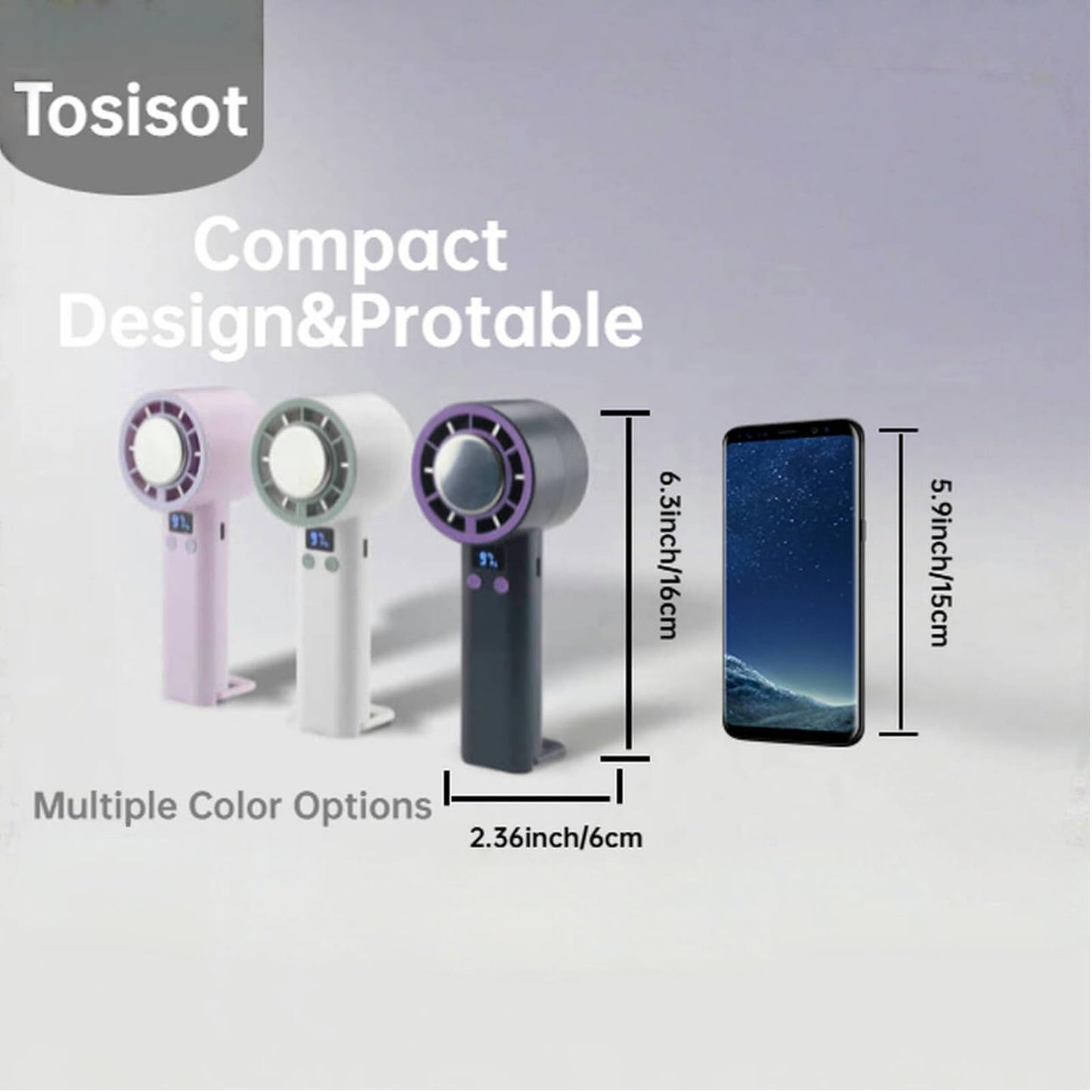 Portable Handheld Turbo Fan, 5 Gear Adjustable Portable Silent Mini Bladeless Electric Fan with Insatnt Cooling, Battery Operated, Up to 10 Runtime, Perfect for Travel, Office, Beach or Outdoor,Gray