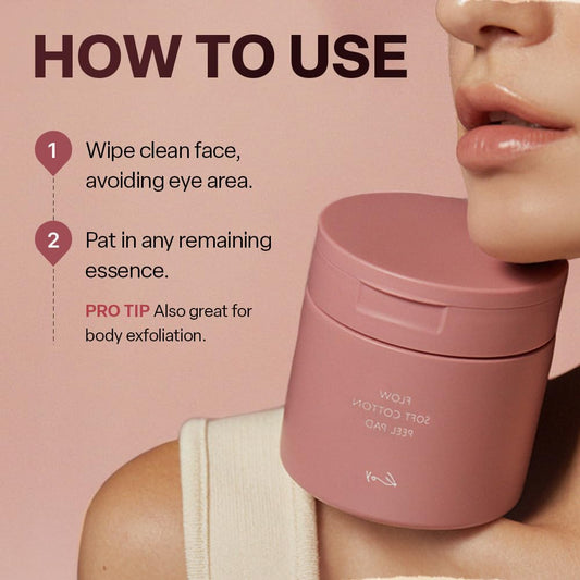 KOY Flow Soft Cotton Peel Pad - 100% Vegan Cotton Fabric Toner Pads for Pore Exfoliation and Hydration - Skin Soothing Booster -Built in Grip for Convenient Application - Korean Skin Care