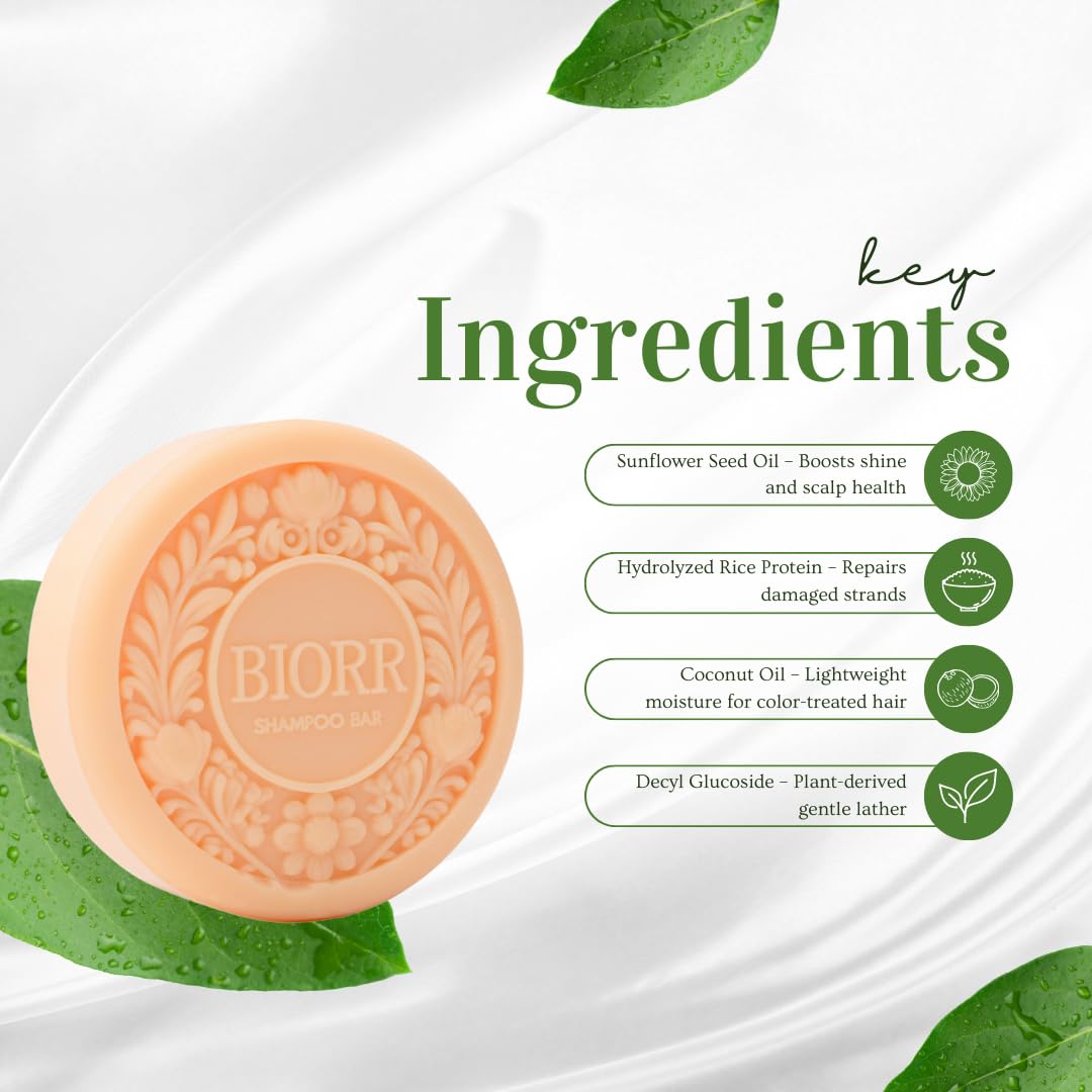 BIORR Shampoo Bar – Color Protection & Deep Moisturizing – Vegan, Plastic-Free, Sulfate-Free Natural Shampoo – With Argan Oil, Pomegranate Extract & Murumuru Butter – For Dry & Color-Treated Hair